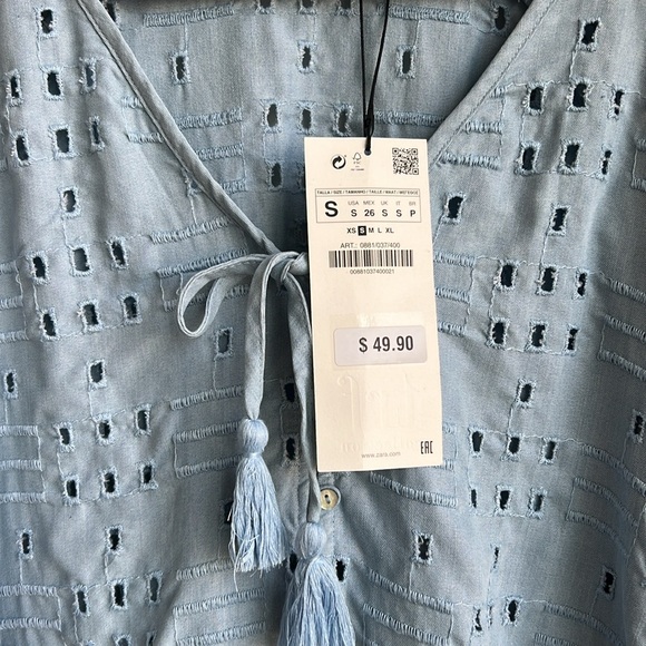 ZARA TRF Collection Blue Eyelet Bell Sleeves Top - Picture 7 of 16